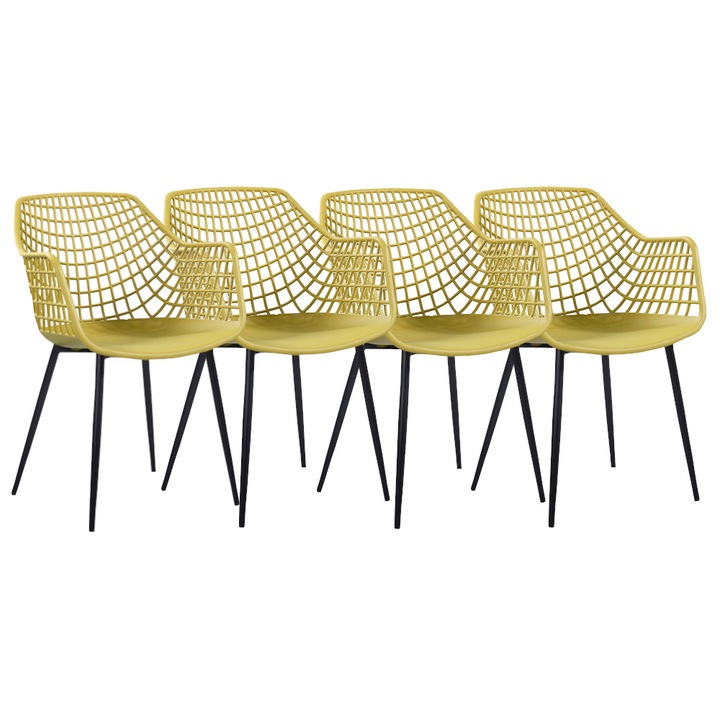 Set 4 scaune bucatarie, terasa polipropilena Raki Toyama 56x57x84cm galben negru
