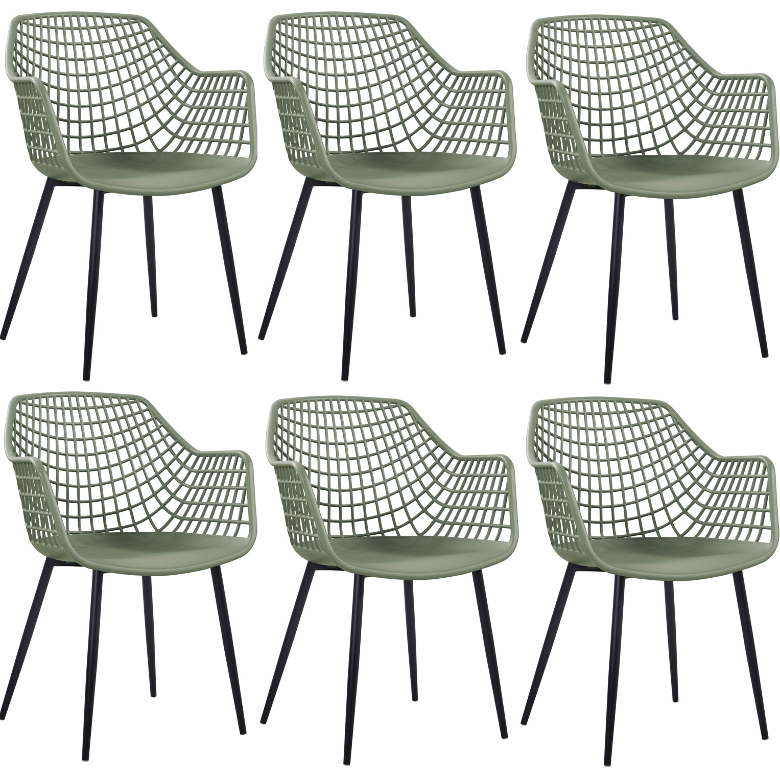 Set 6 scaune verde negru dining,cafenea cu spatar Raki Toyama polipropilena 56x57x84cm