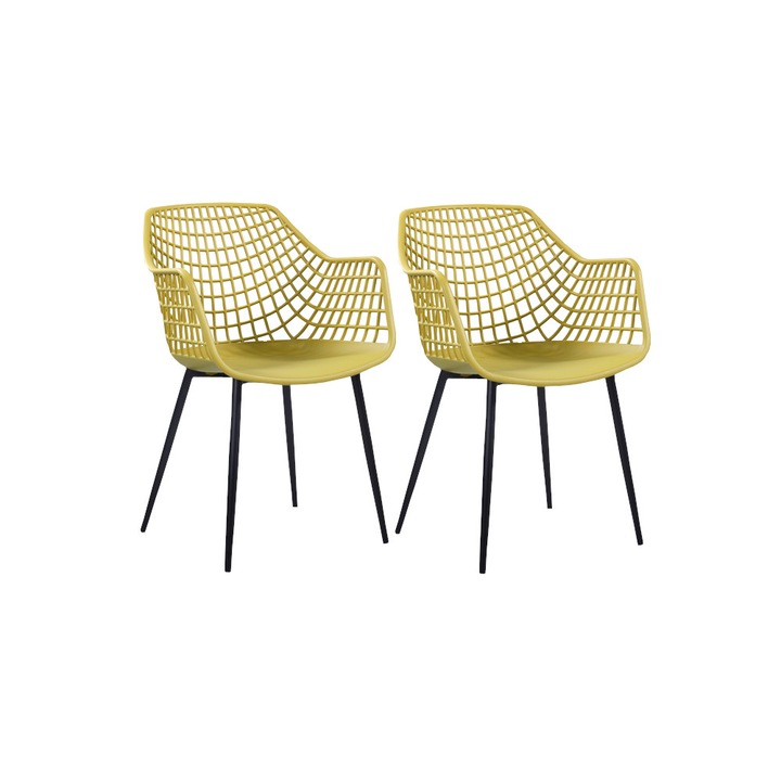 Set 2 scaune bucatarie, terasa polipropilena Raki Toyama 56x57x84cm galben negru