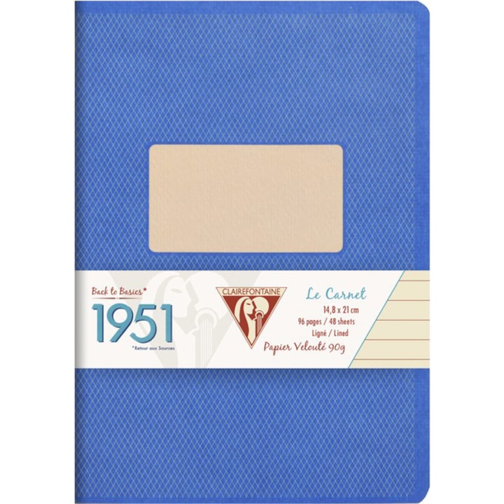 Tűzött jegyzetfüzet A5 + (14,8x21cm), 48 lapos, Diktáló, Clairefontaine 1951, Kék