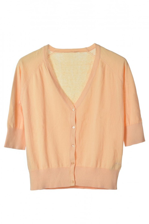 Cardigan de damă, cu mâneci scurte, de culoarea piersicii