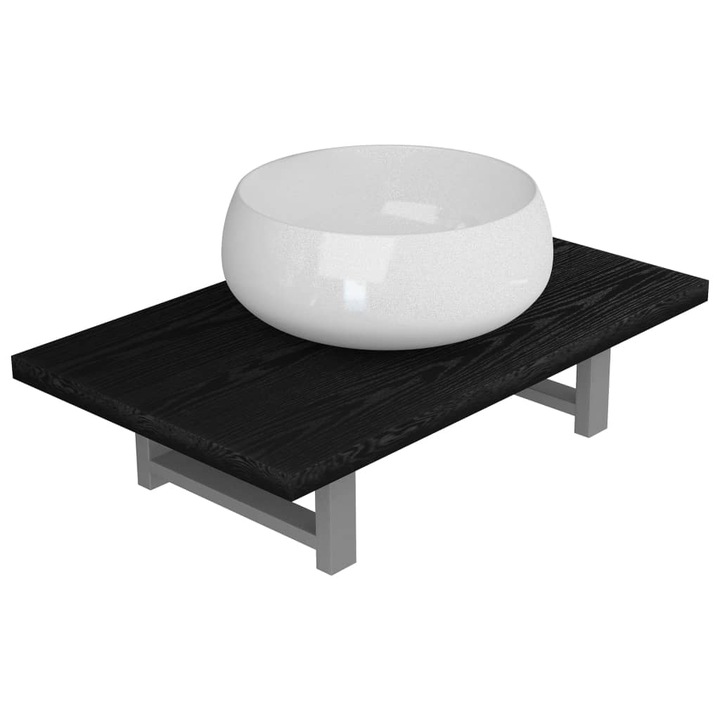 Set mobilier de baie vidaXL, 2 piese, negru, ceramica, 12.6 kg