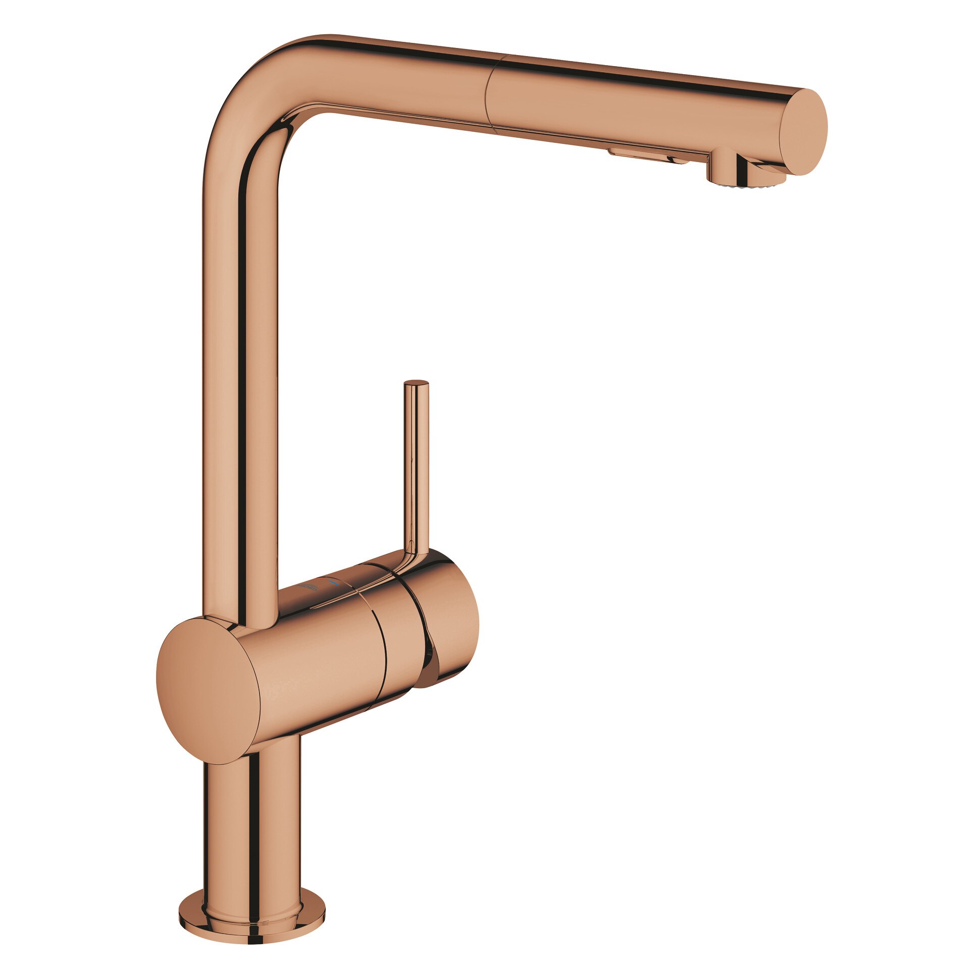 Baterie de bucatarie Grohe Minta 30274DA0, 3/8'', monocomanda, tip L, pivotanta, dus extractabil, warm sunset