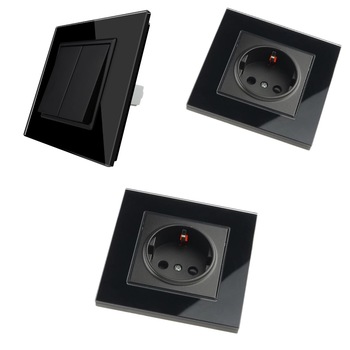 Set intrerupator dublu + 2 prize,rama sticla,Smack Sm 035 Set intrerupator dublu + 2 prize,rama sticla,Smack Sm 035