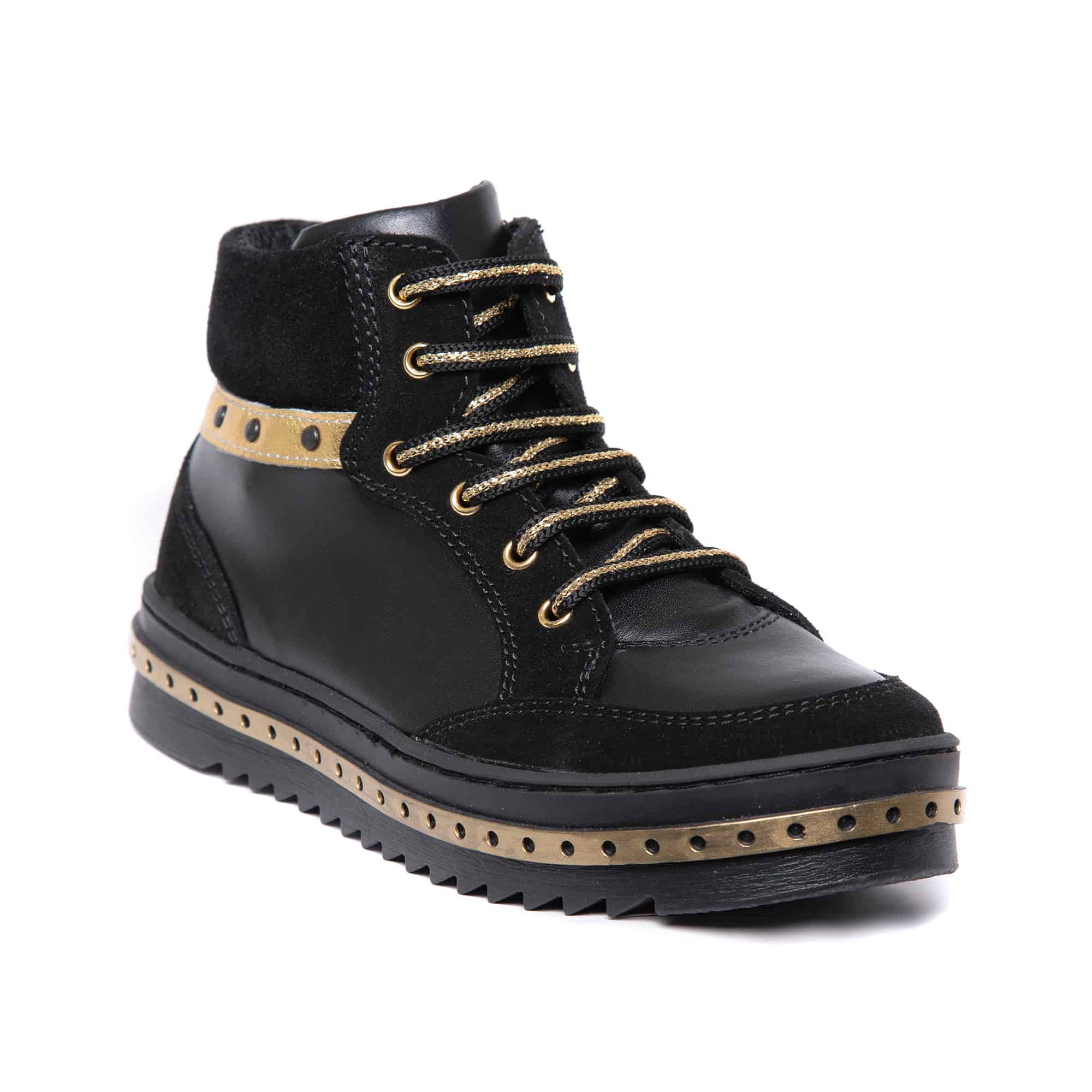 Tenisi din piele pentru fete Kidda, Piele, Negru auriu, PJ Shoes