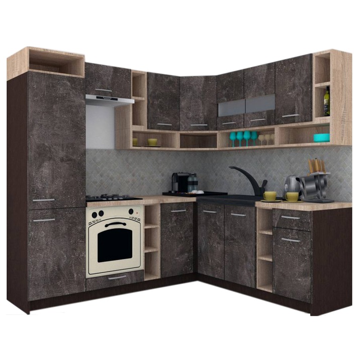 Set Bucatarie de Colt Genarom COSSY NEW DR 200-230, Wenge / Decor 4299