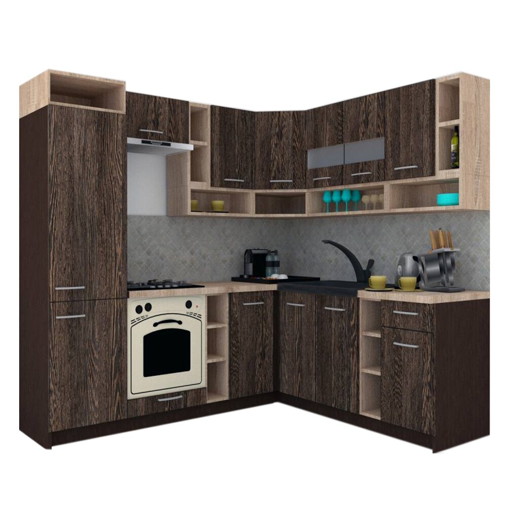 Set Bucatarie de Colt Genarom COSSY NEW DR 200-230, Wenge / Decor 7648