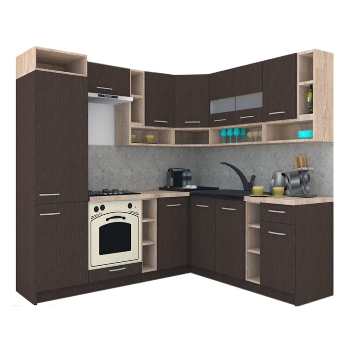 Set Bucatarie de Colt Genarom COSSY NEW DR 200-230, Wenge / Decor 8548