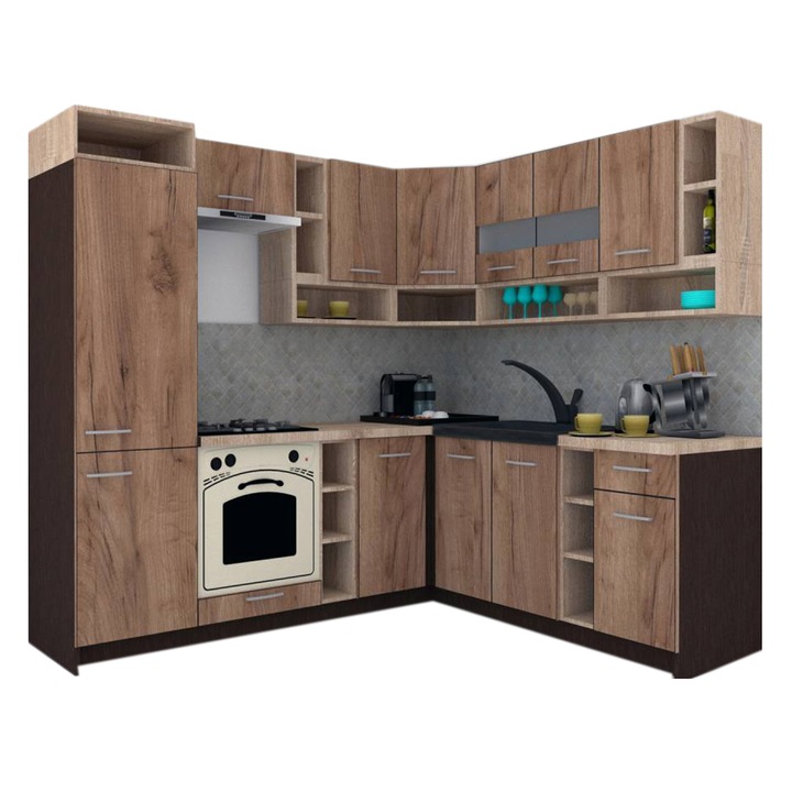 Set Bucatarie de Colt Genarom COSSY NEW DR 200-230, Wenge / Decor K004