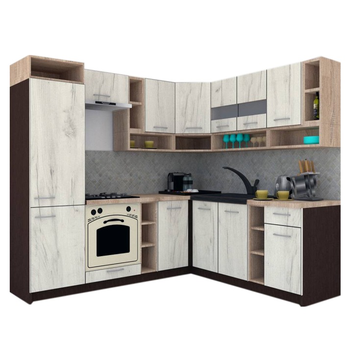 Set Bucatarie de Colt Genarom COSSY NEW DR 200-230, Wenge / Decor K001