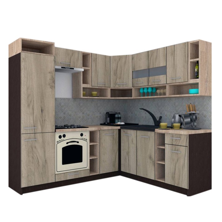 Set Bucatarie de Colt Genarom COSSY NEW DR 200-230, Wenge / Decor K002