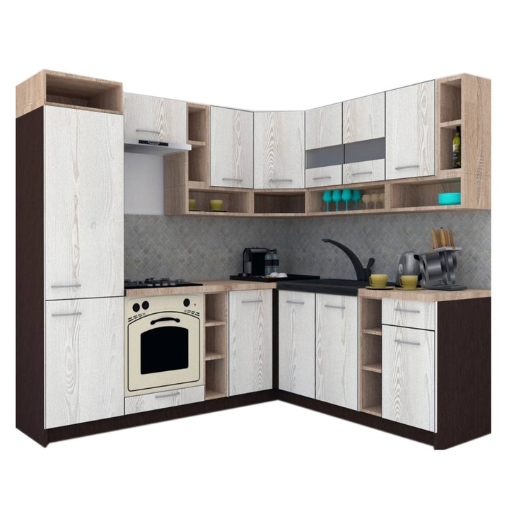 Set Bucatarie de Colt Genarom COSSY NEW DR 200-230, Wenge / Decor K010