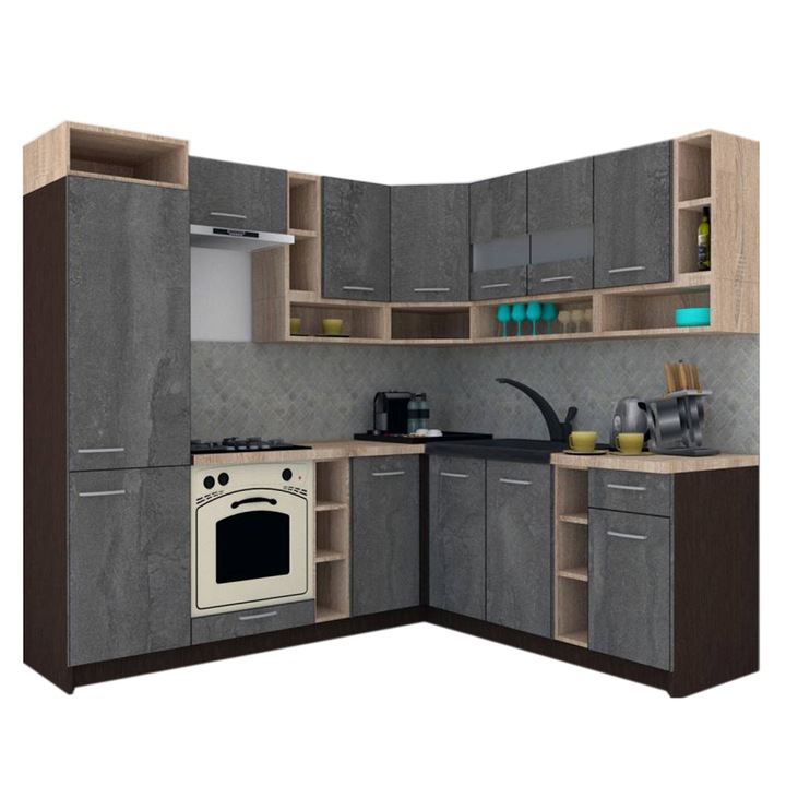 Set Bucatarie de Colt Genarom COSSY NEW DR 200-230, Wenge / Decor K352