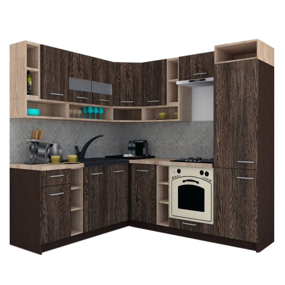 Set Bucatarie de Colt Genarom COSSY NEW ST 200-230, Wenge / Decor 7648