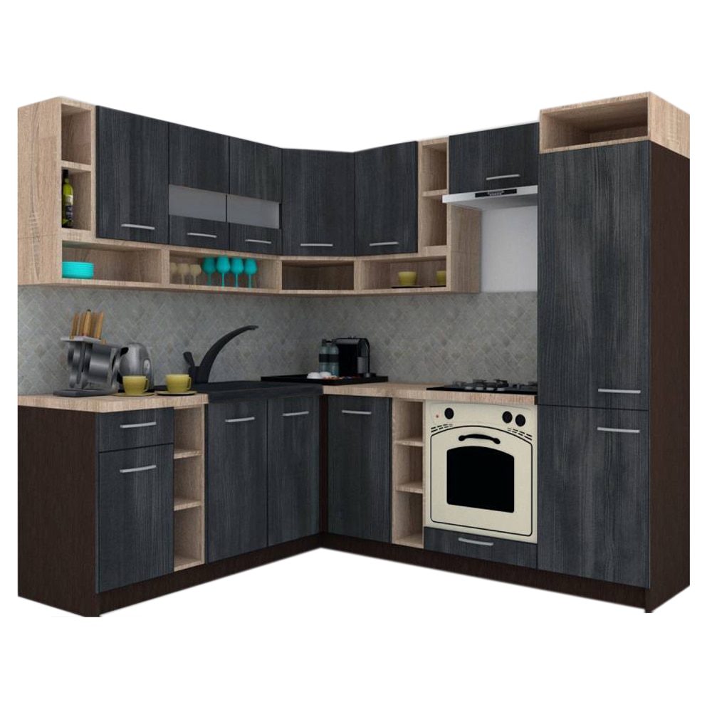 Set Bucatarie de Colt Genarom COSSY NEW ST 200-230, Wenge / Decor 8509