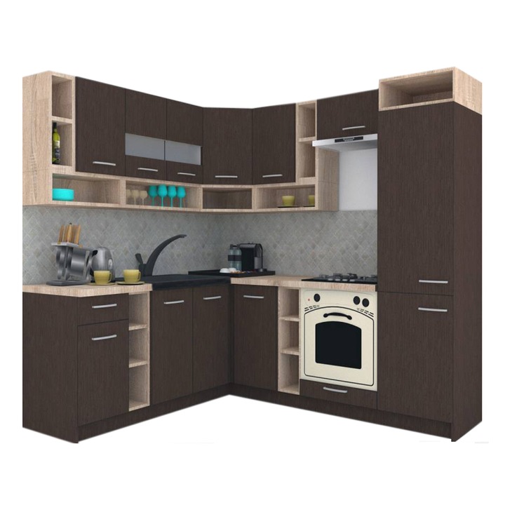 Set Bucatarie de Colt Genarom COSSY NEW ST 200-230, Wenge / Decor 8548