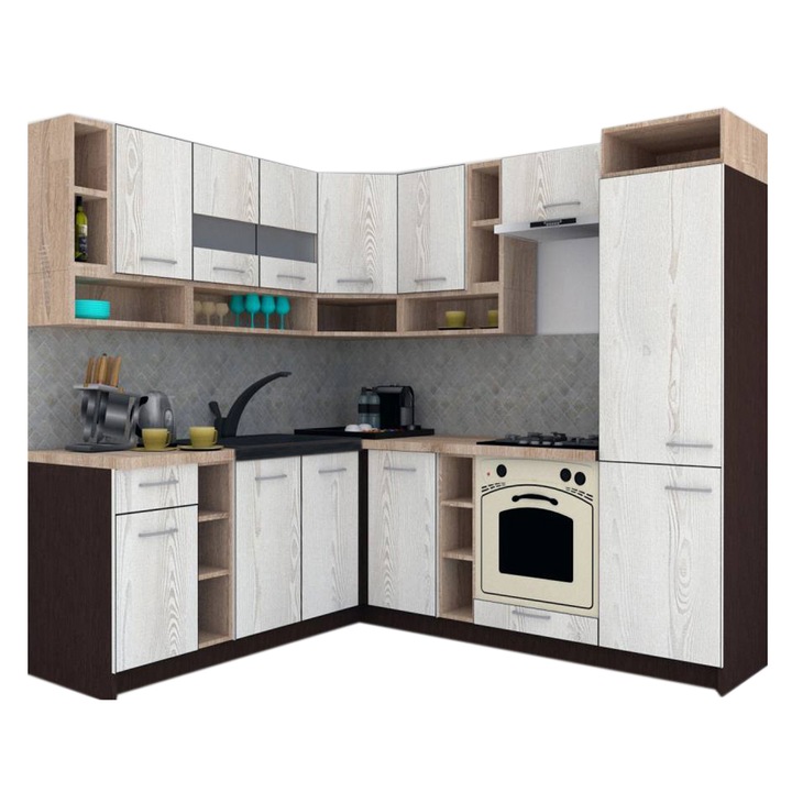 Set Bucatarie de Colt Genarom COSSY NEW ST 200-230, Wenge / Decor K010