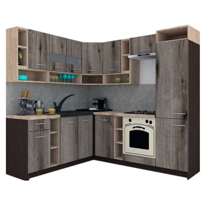 Set Bucatarie de Colt Genarom COSSY NEW ST 200-230, Wenge / Decor K366