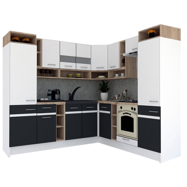 Set Bucatarie de Colt Genarom COSSY NEW DR 230-250, Alb / Gri