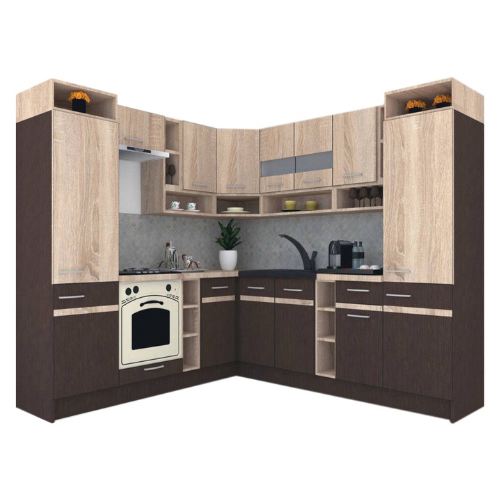 Set Bucatarie de Colt Genarom COSSY NEW ST 230-250, Wenge / Stejar Sonoma