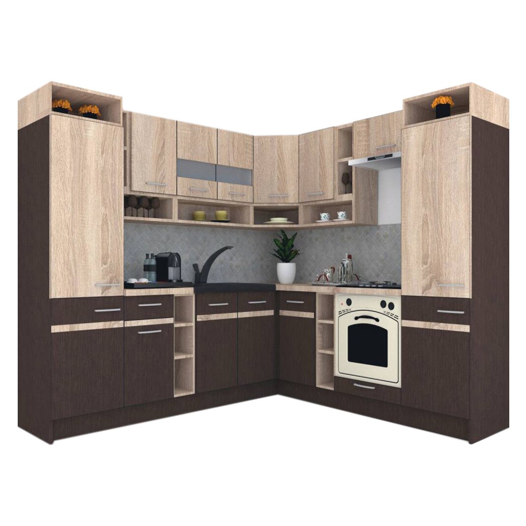 Set Bucatarie de Colt Genarom COSSY NEW DR 230-250, Wenge / Stejar Sonoma
