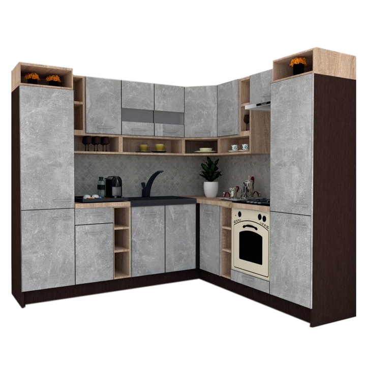 Set Bucatarie de Colt Genarom COSSY NEW DR 230-250, Wenge / Decor 4298