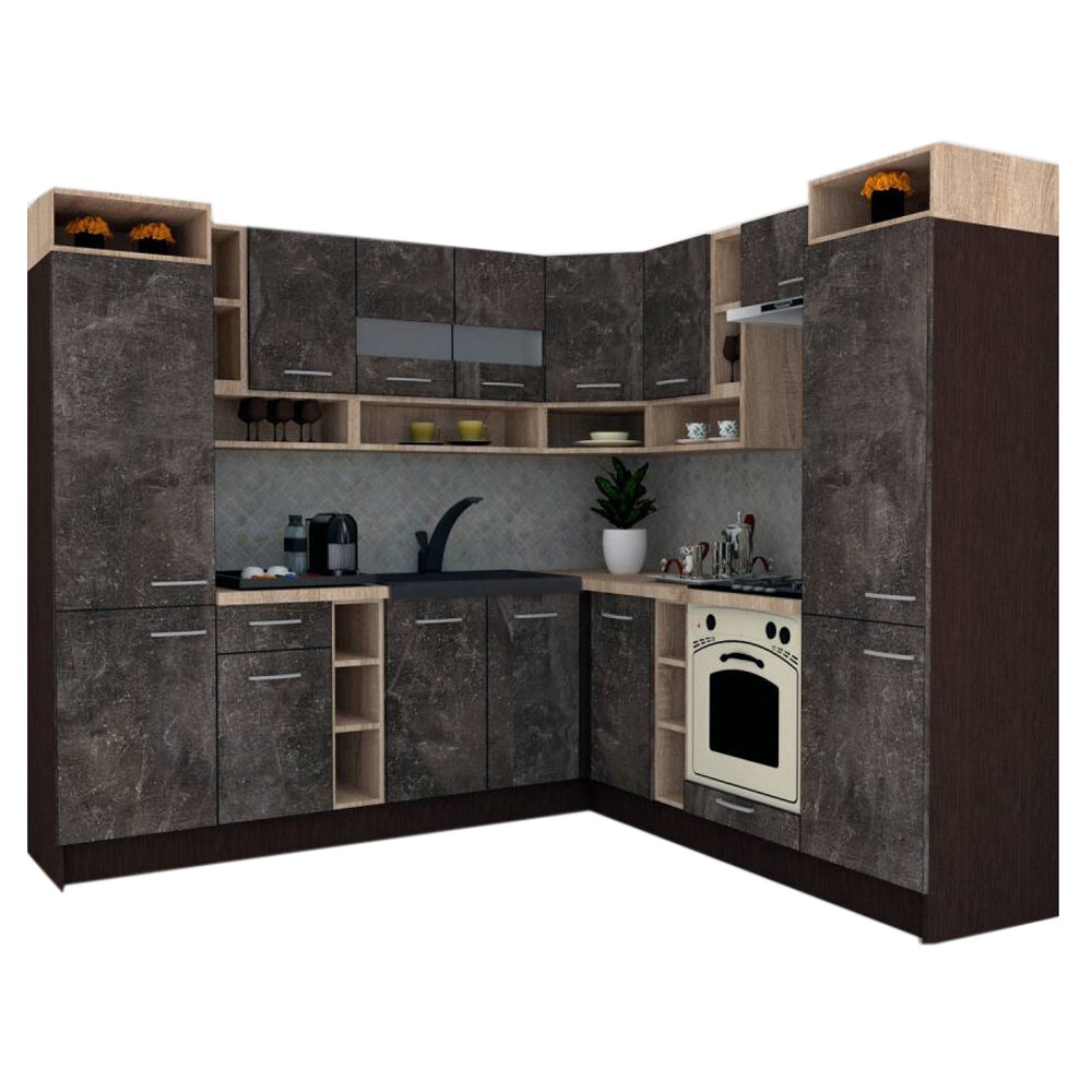 Set Bucatarie de Colt Genarom COSSY NEW DR 230-250, Wenge / Decor 4299