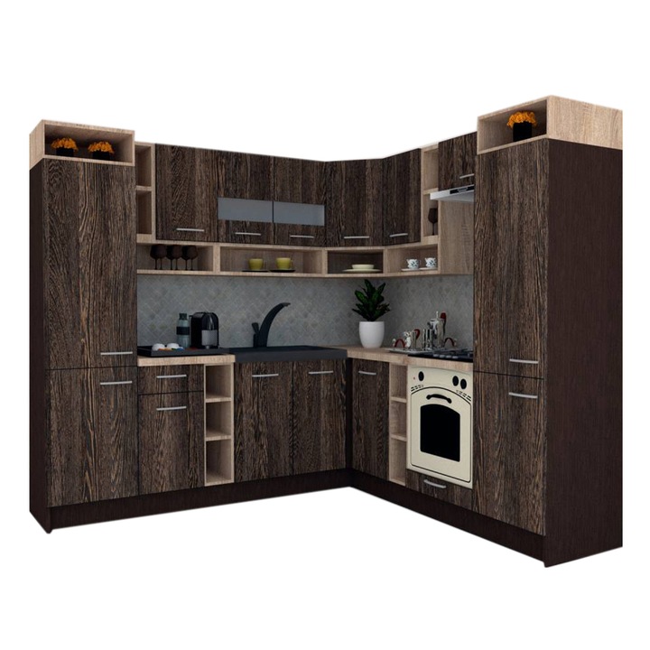 Set Bucatarie de Colt Genarom COSSY NEW DR 230-250, Wenge / Decor 7648