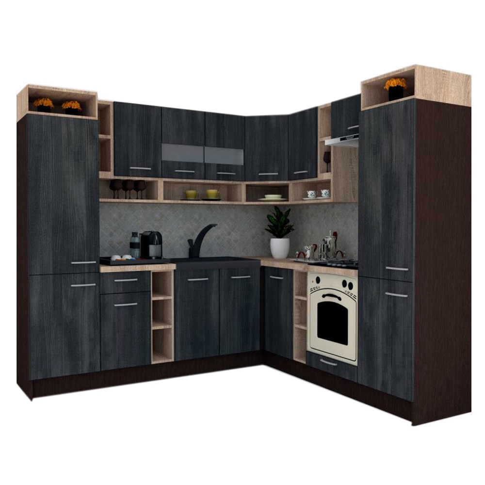 Set Bucatarie de Colt Genarom COSSY NEW DR 230-250, Wenge / Decor 8509