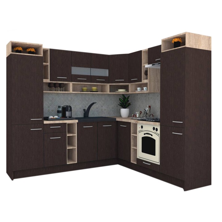 Set Bucatarie de Colt Genarom COSSY NEW DR 230-250, Wenge / Decor 8548