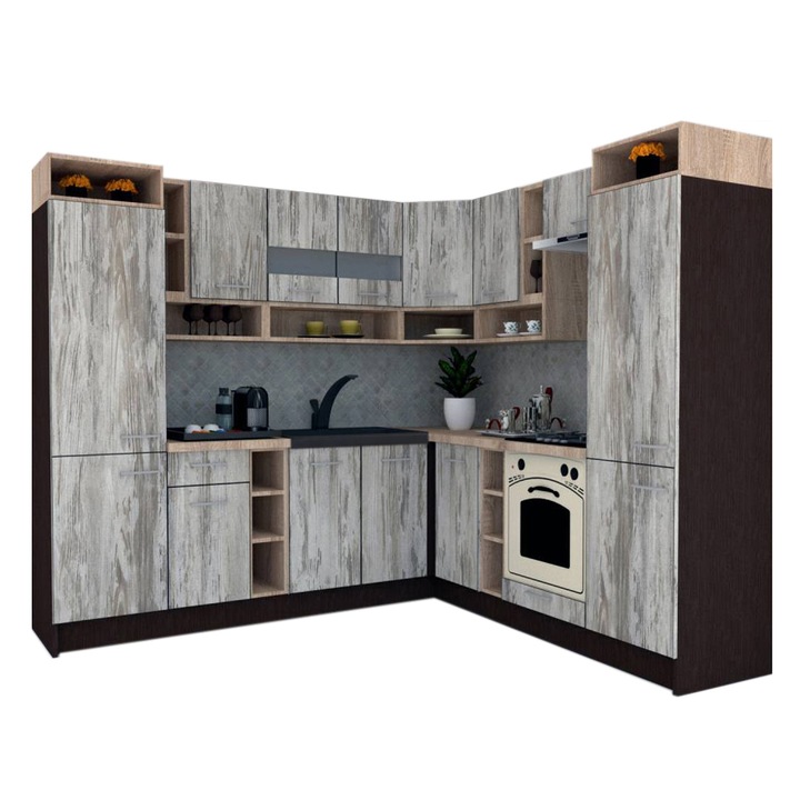 Set Bucatarie de Colt Genarom COSSY NEW DR 230-250, Wenge / Decor K084