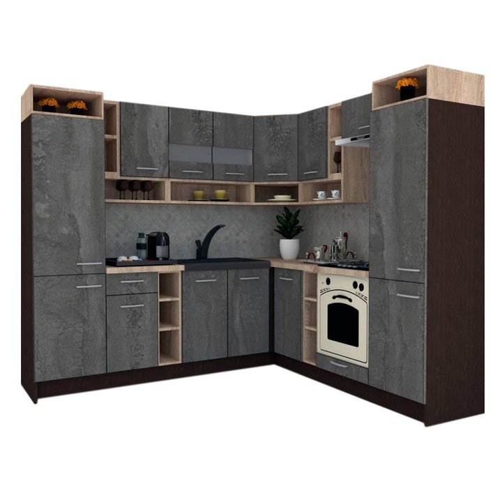 Set Bucatarie de Colt Genarom COSSY NEW DR 230-250, Wenge / Decor K352