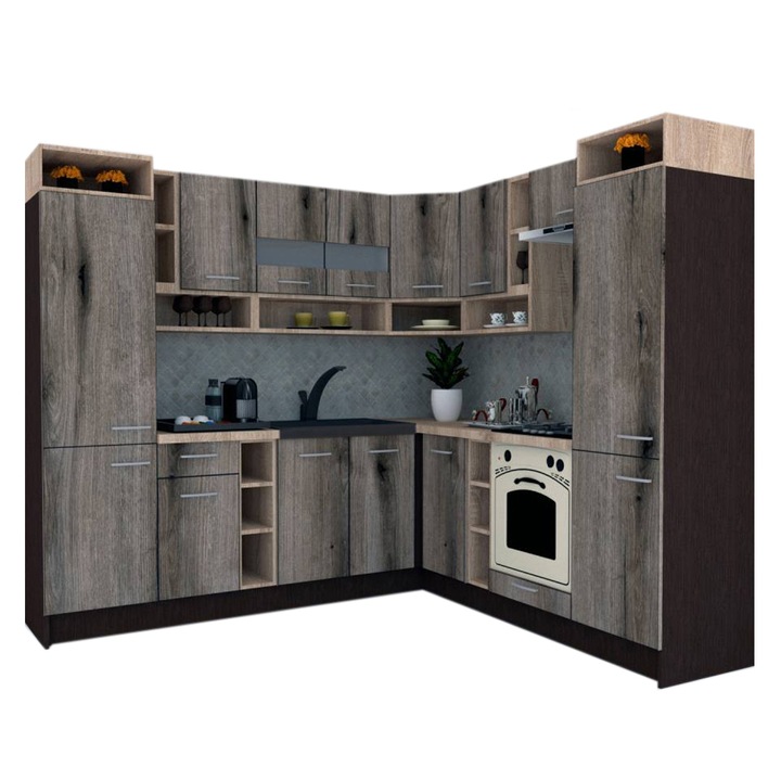 Set Bucatarie de Colt Genarom COSSY NEW DR 230-250, Wenge / Decor K366