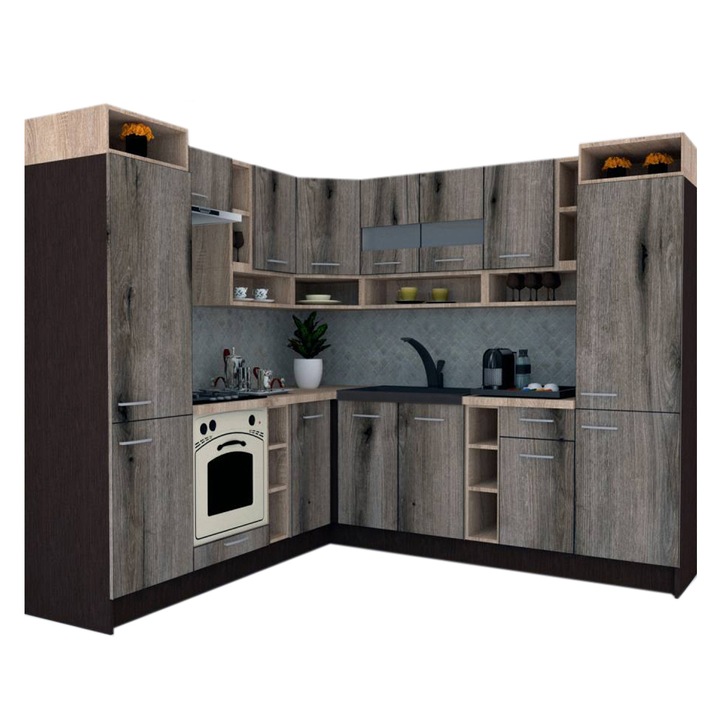 Set Bucatarie de Colt Genarom COSSY NEW ST 230-250, Wenge / Decor K366