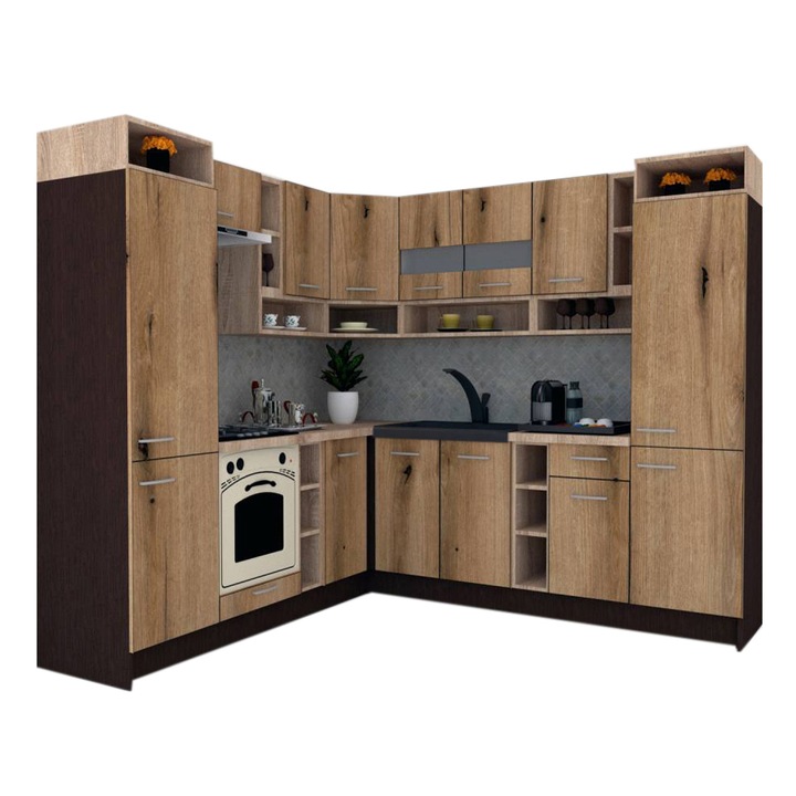 Set Bucatarie de Colt Genarom COSSY NEW ST 230-250, Wenge / Decor K365