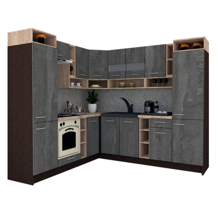 Set Bucatarie de Colt Genarom COSSY NEW ST 230-250, Wenge / Decor K352