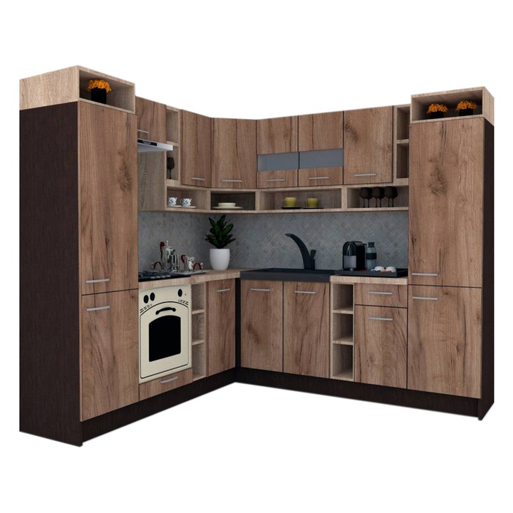 Set Bucatarie de Colt Genarom COSSY NEW ST 230-250, Wenge / Decor K004