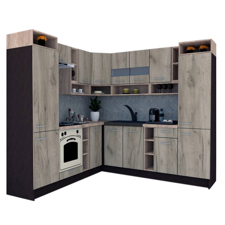 Set Bucatarie de Colt Genarom COSSY NEW ST 230-250, Wenge / Decor K002