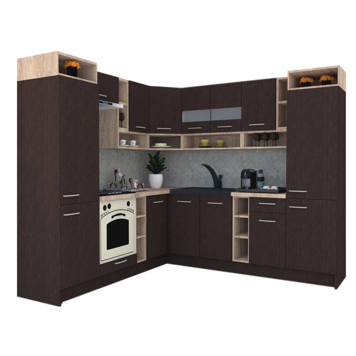 Set Bucatarie de Colt Genarom COSSY NEW ST 230-250, Wenge / Decor 8548