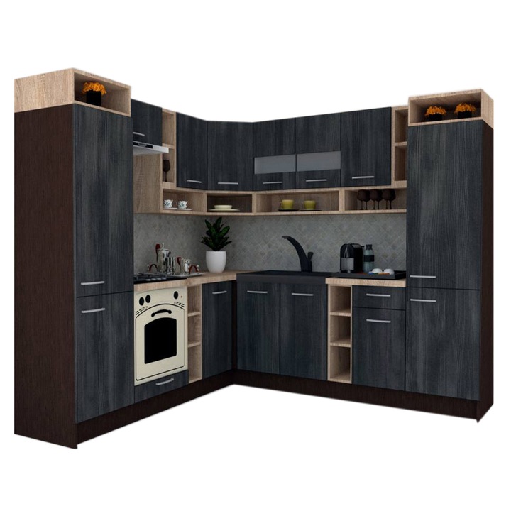 Set Bucatarie de Colt Genarom COSSY NEW ST 230-250, Wenge / Decor 8509