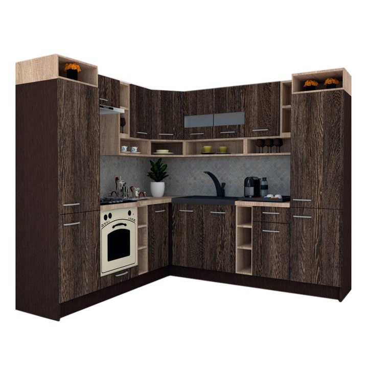 Set Bucatarie de Colt Genarom COSSY NEW ST 230-250, Wenge / Decor 7648