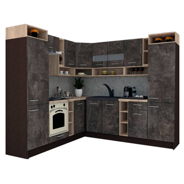 Set Bucatarie de Colt Genarom COSSY NEW ST 230-250, Wenge / Decor 4299