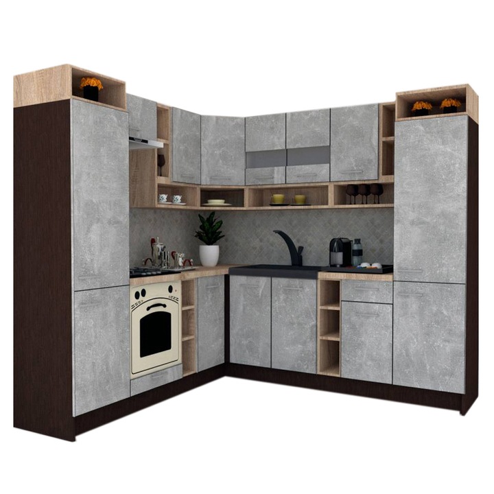 Set Bucatarie de Colt Genarom COSSY NEW ST 230-250, Wenge / Decor 4298