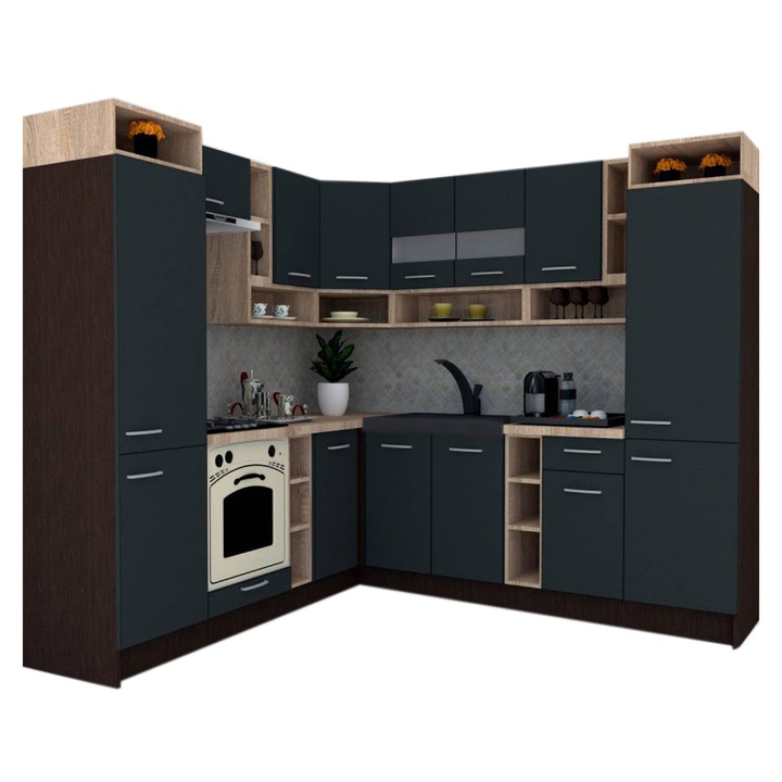 Set Bucatarie de Colt Genarom COSSY NEW ST 230-250, Wenge / Decor 0164