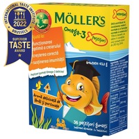 Pestisori gumati Omega 3 Moller's, cu aroma de lamaie si portocale, 36 jeleuri