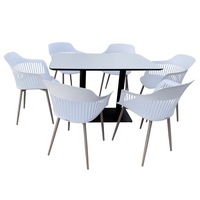 Set mobilier dining bucatarie RAKI masa dreptunghiulara cu blat MDF melaminat 120x80x75cm cu 6 scaune Florida 53x59x81cm alb