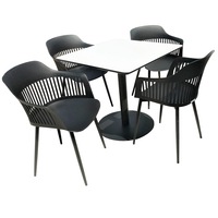 Set mobilier dining bucatarie RAKI masa patrata cu blat MDF melaminat 80x80x75cm cu 4 scaune Florida 53x59x81cm negru