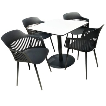 Set mobilier dining bucatarie RAKI masa patrata cu blat MDF melaminat 80x80x75cm cu 4 scaune Florida 53x59x81cm negru Set mobilier dining bucatarie RAKI masa patrata cu blat MDF melaminat 80x80x75cm cu 4 scaune Florida 53x59x81cm negru