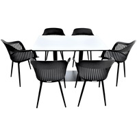 Set mobilier dining bucatarie RAKI masa dreptunghiulara cu blat MDF melaminat 120x80x75cm cu 6 scaune Florida 53x59x81cm negru