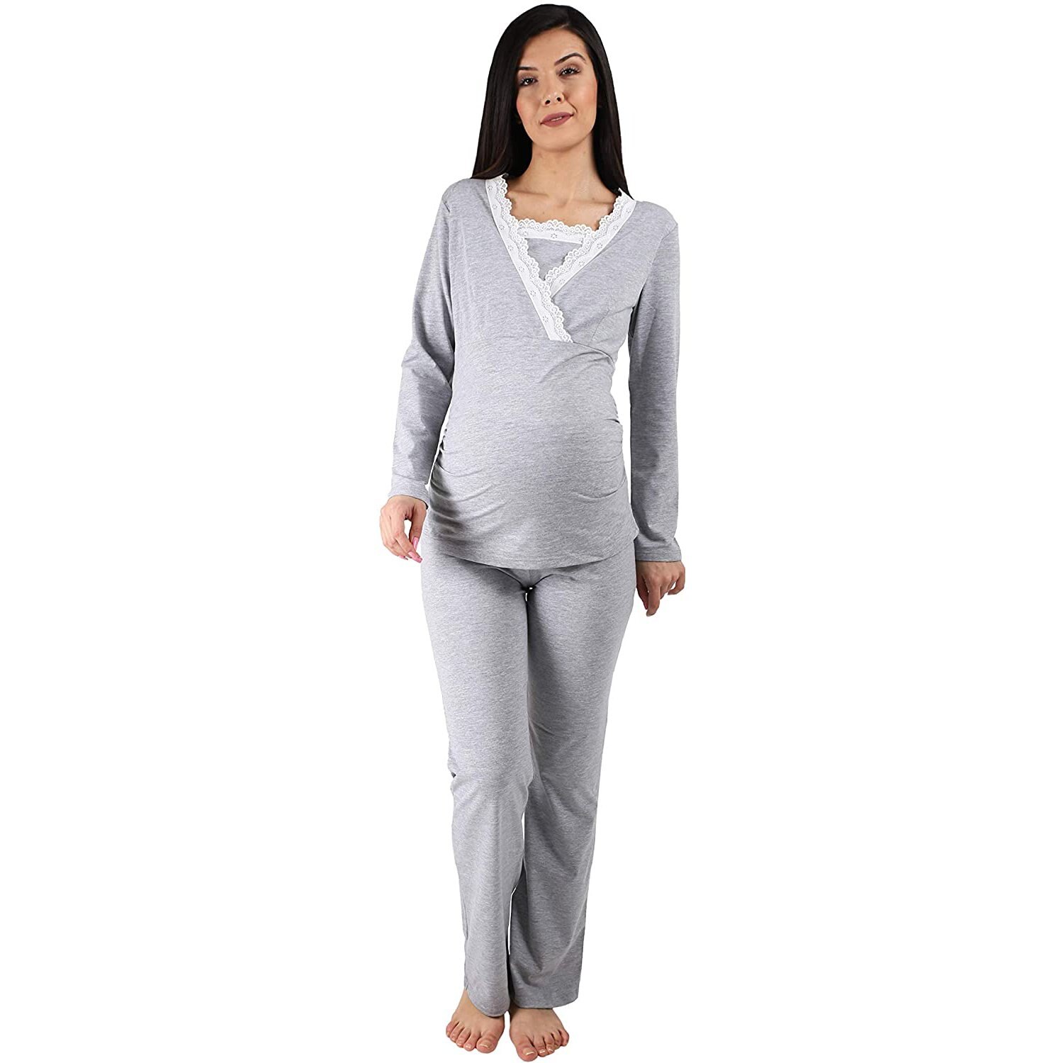 rejection Year sword Pijama gravide pentru sarcina si alaptare, din bumbac, cu maneca lunga,  Gri, Marimea XL - eMAG.ro
